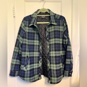 Pendleton wool shacket jacket with snaps, blue and green